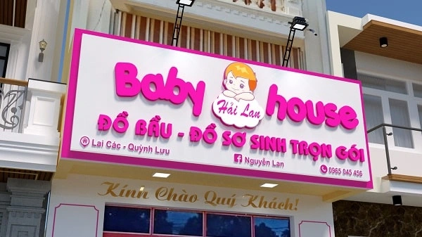 Biển quảng cáo shop quần áo trẻ em lung linh đốn tim khách hàng